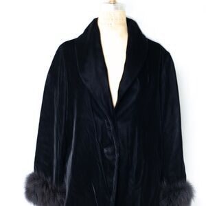 Themes Black Velvet Jacket with Feather Cuffs